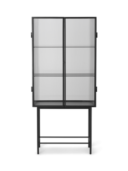 Haze Vitrine in black with reeded glass doors and two shelves