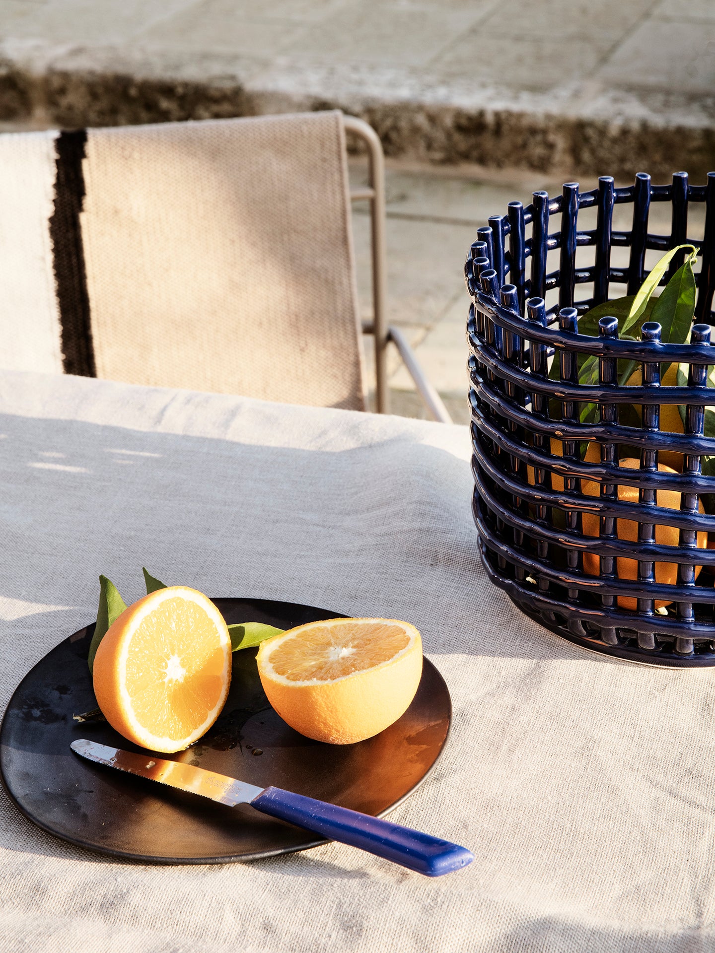 Ceramic Basket in Blue - Large by ferm LIVING