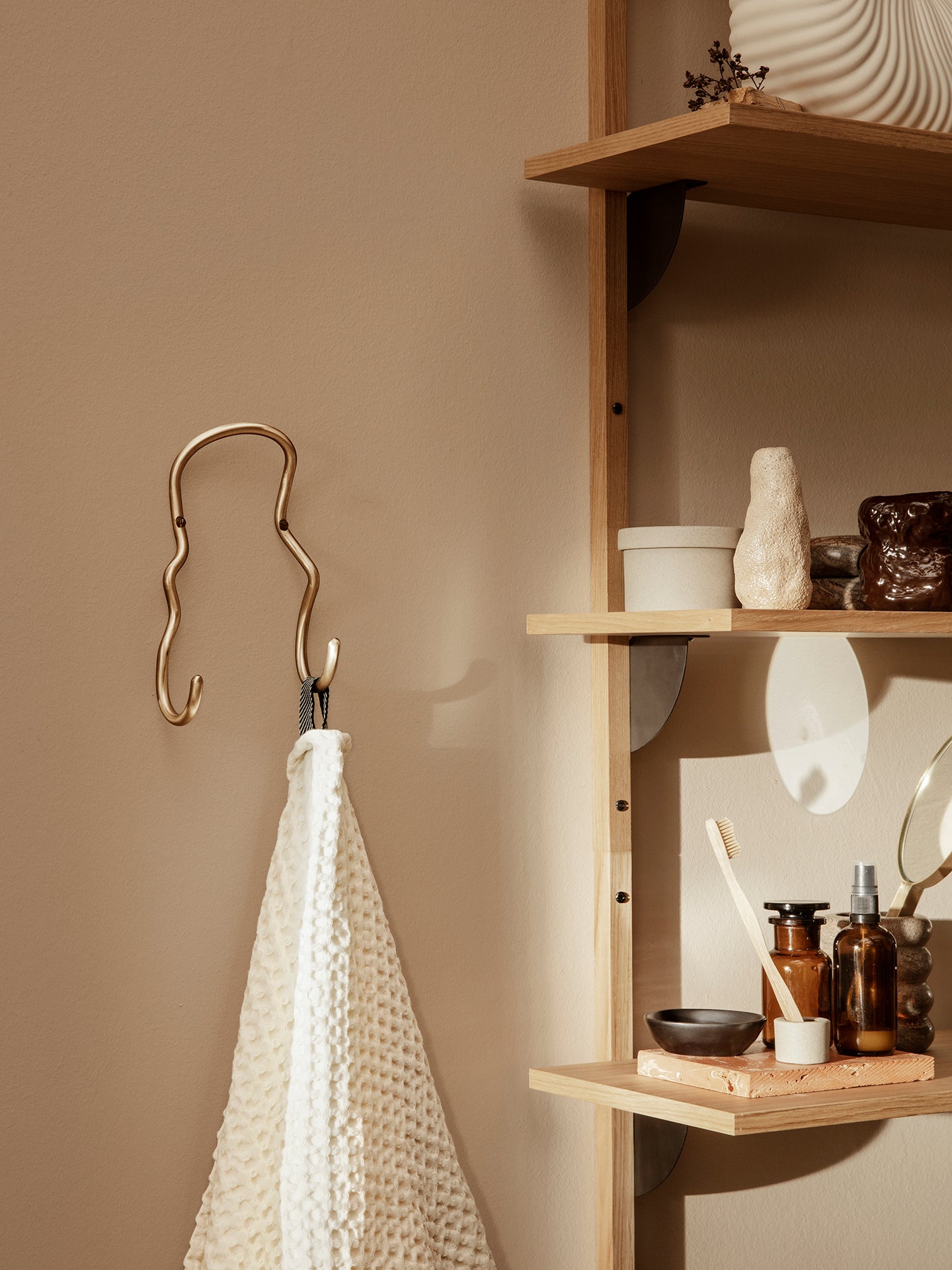 Curvature Double Hook | Brass | Whimsical curves | ferm LIVING