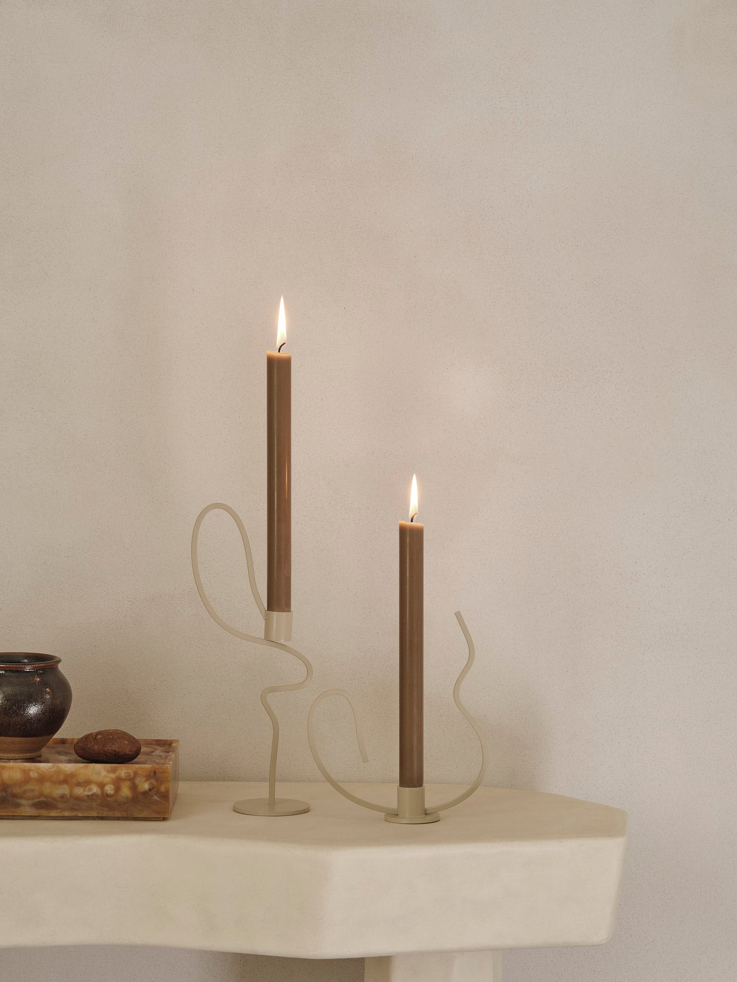 COZY LIVING Candle Holder Oval Shape Beige