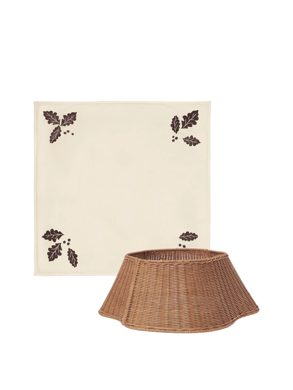 Drape Braided Tree Skirt - Natural & Oak Christmas Tree Blanket - Square - Gift Set