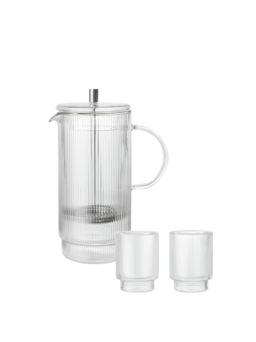 Ripple Thermal French Press & Thermal Glasses - Set of 2 - Gift Set - Clear