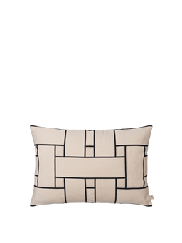 Lattice Offset Cushion in off-white/black, rectangular with woven tape pattern