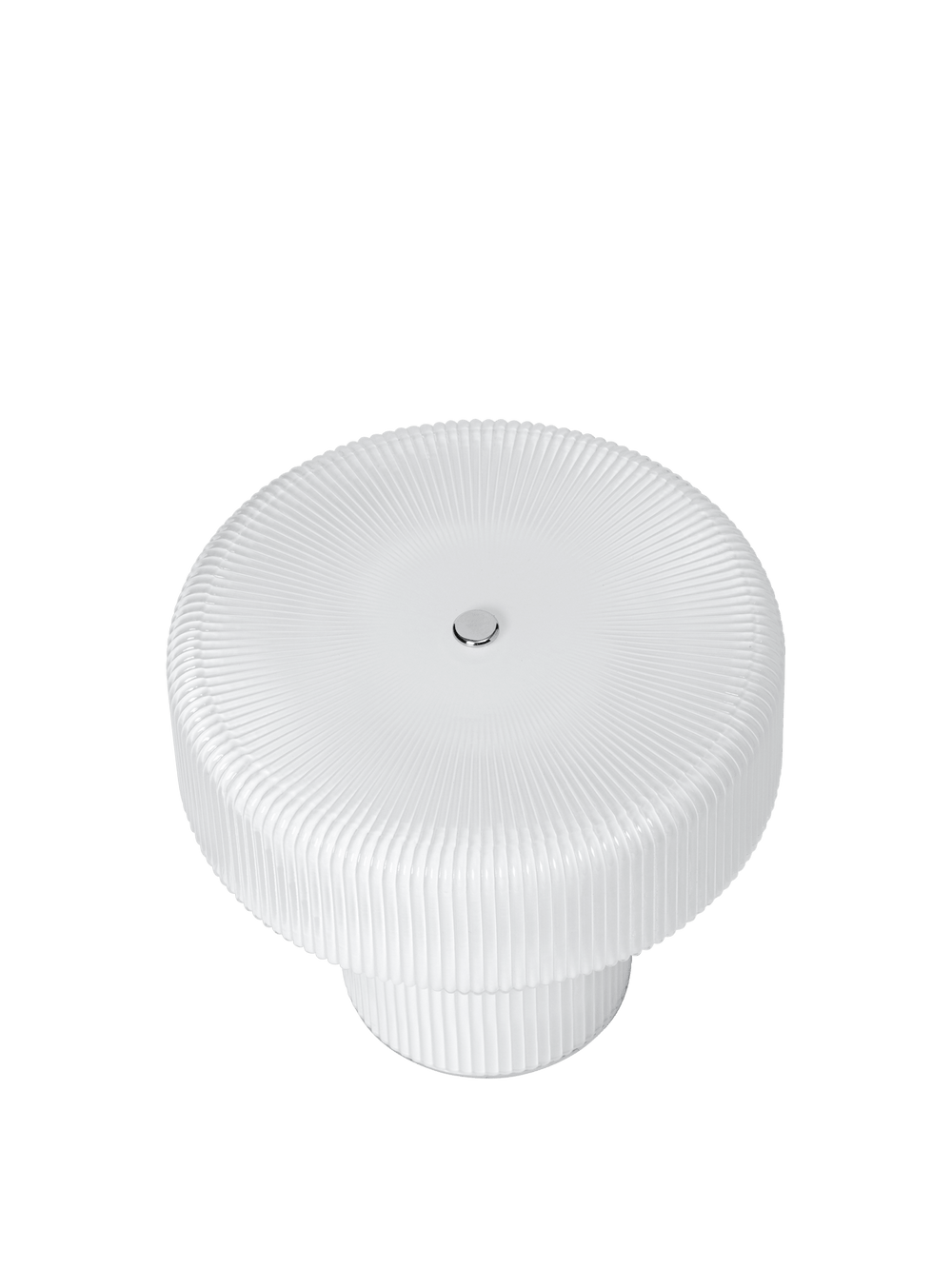 Ribbed portable lamp seen from above with the button on top