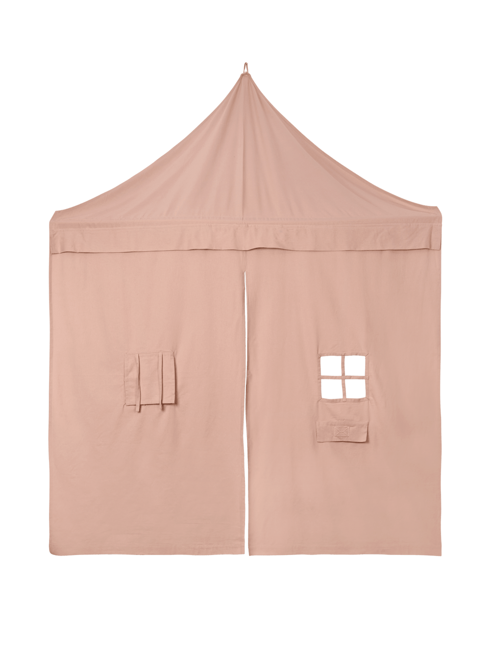 Settle Corner Curtain in rose, house-shaped play curtain with window and postbox