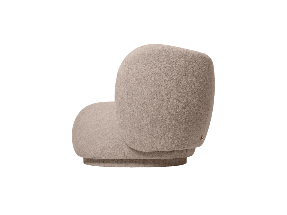 Side view of the sofa module in Soft Bouclé, Natural, with rounded back and armrest