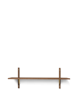 Sector Shelf single wide in smoked oak with brass brackets, wall-mounted