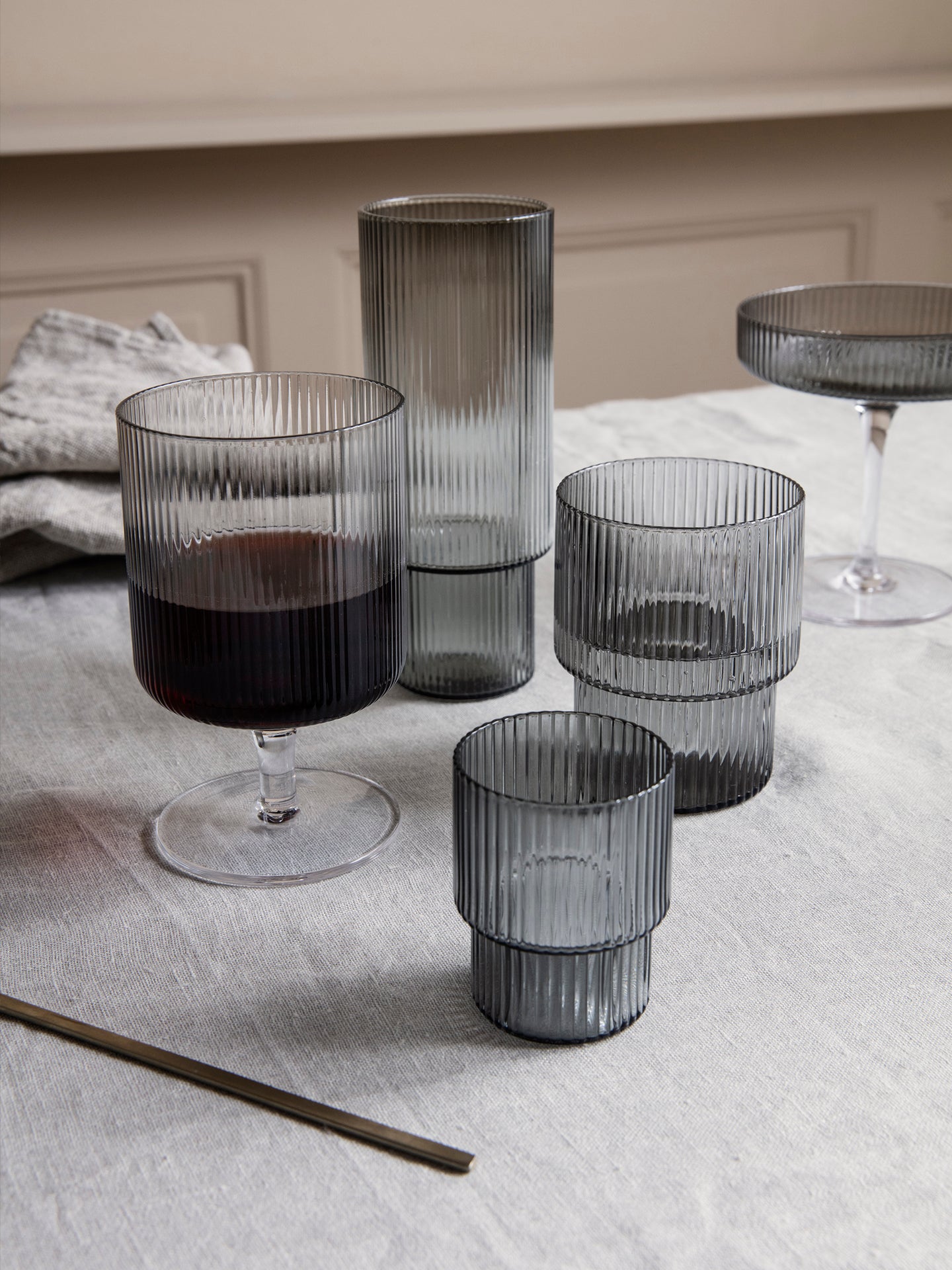 Ripple Small Glasses - Set of 4 - Smoked Glass by Ferm Living