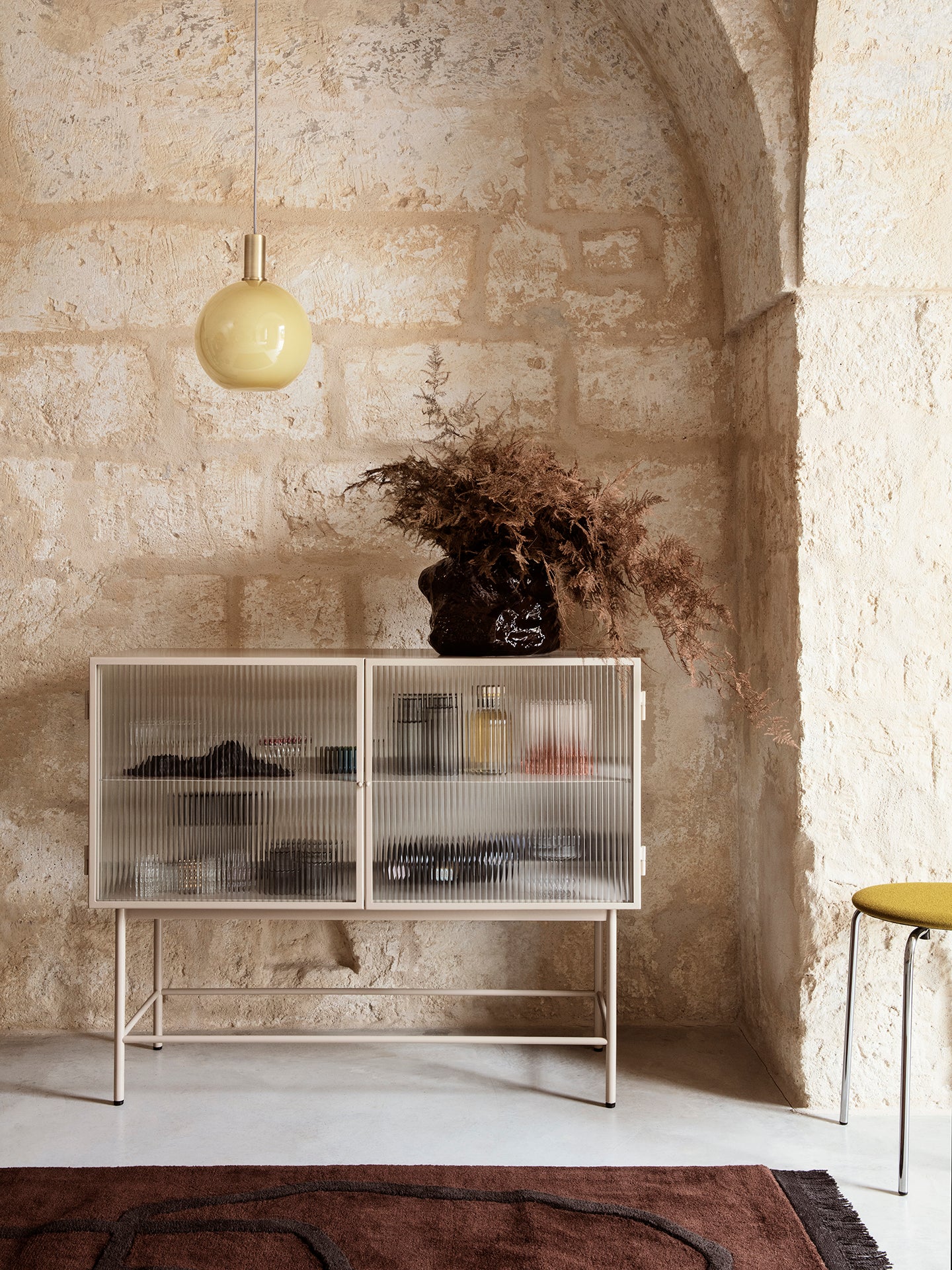 Haze sideboard | Functional solution in ribbed glass and beige