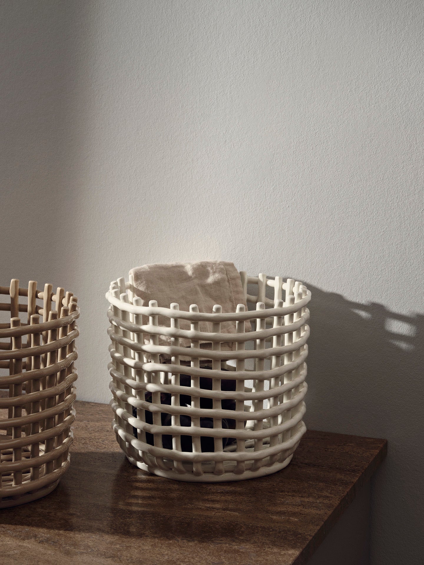 Ceramic Basket in Off-White - Large by Ferm Living