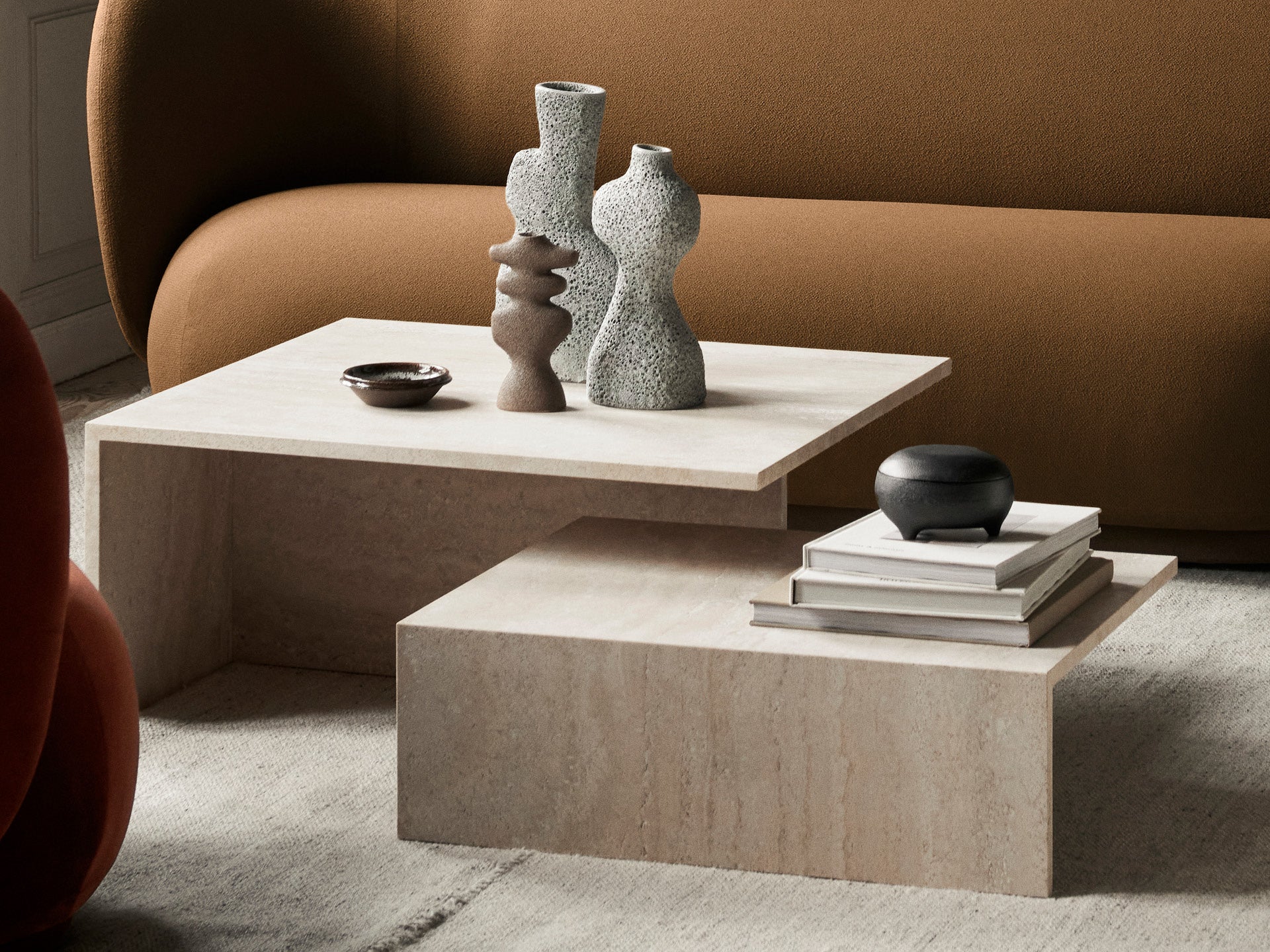 Distinct Grande Duo Tables - Travertine | Ferm Living