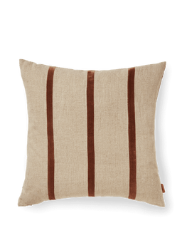 Senti Stripe Cushion in linen with carob brown velvet stripes